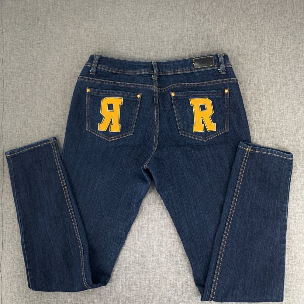 ROCAWear Dark Blue Denim Jeans 98% Cotton 2% Spandex Size 13/14 Mid Rise